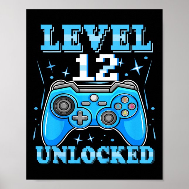 Poster Vídeo Gamer 12 Birthday Gift de Nível 12 desbloque (Frente)