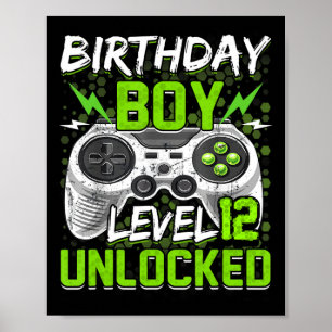 Poster Vídeo Gamer 12 Birthday Gift G desbloqueado do Nív
