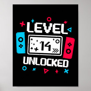 Poster Vídeo Gamer 14 Birthday Gift de Nível 14 desbloque
