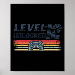 Poster Vídeo Jogo Desbloqueado Nível 12 Aniversário de 12