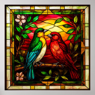 Poster Vidro Colorido Colorido Representando Duas Aves