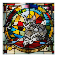Vidro Colorido de Gato Listrado Cinza
