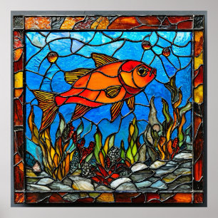 Poster Vidro colorido de peixe vermelho