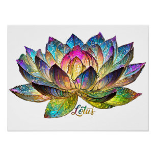 Póster Vidro Colorido Flor de Lótus em Branco