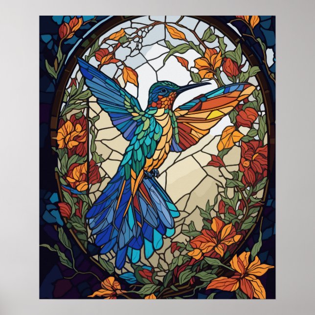 Poster Vidro Colorido, Hummingbird Artístico (Frente)