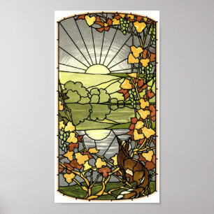 Póster Vidro com raposa e sol