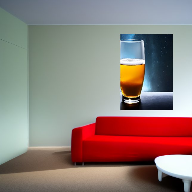 Poster Vidro de cerveja numa mesa no espaço | AI Art Post (Criador carregado)