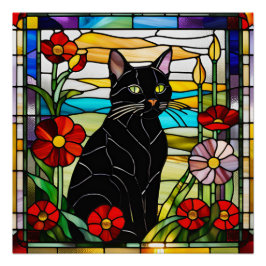 Póster Vidro de Gato Negro