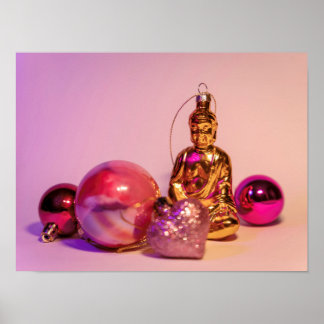 Poster Vidro de Natal - Ornamentos de Bola e um Buda Ouro