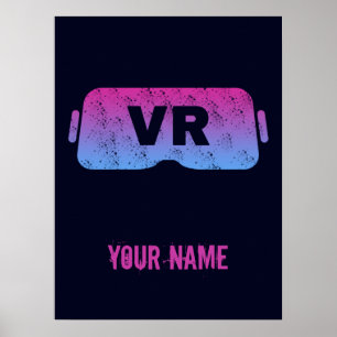Poster Vidro de Vídeo Vintage Gamer HMD Realidade Virtual