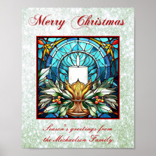 Poster Vidro De Vidro Manchado Vela Holly Green Glitter