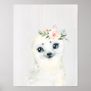 Poster Vidro Floral Bebê Animais Neves