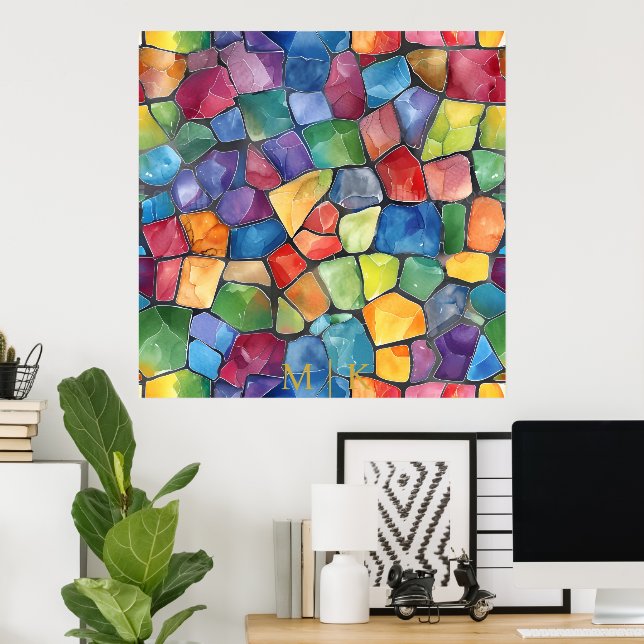 Poster Vidro Pintado Arco-íris Aquarela (Escritório em casa)