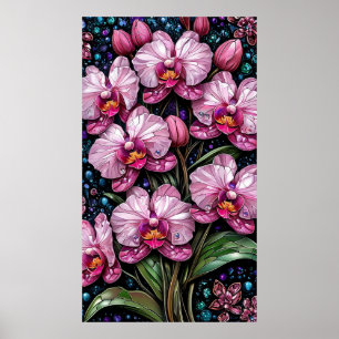Poster Vidro Pintado com Orquídeas Rosas