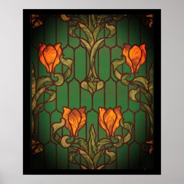 Poster Vidro retido parece flores florais de arte nouveau (Frente)