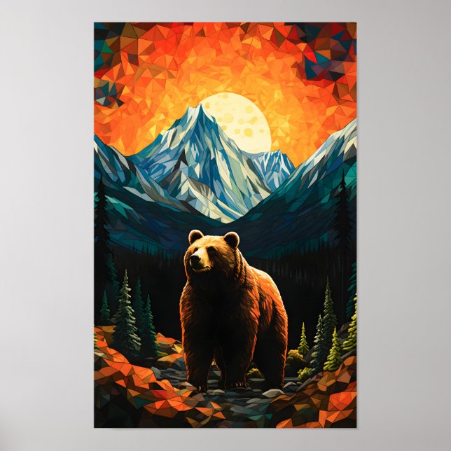 Poster Vidro Selvagem Montanha Urso Sunset (Frente)