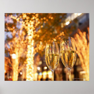 Póster Vidros de Champagne que brindam o Natal na cidade