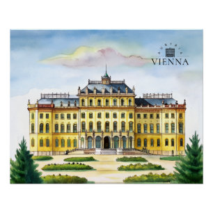 Póster Viena Áustria Aquarela Cidade Memória de Viagem