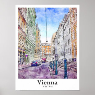 Poster Viena Áustria Art Viagem Watercolor
