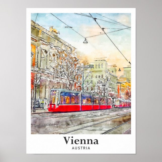 Poster Viena Áustria Desenho Da Mão De Desenho Por Aquare (Frente)