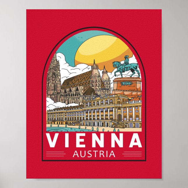 Poster Viena Áustria - Viagem Retro Emblem (Frente)