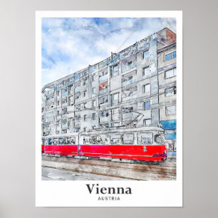 Poster Viena Áustria Viagem Watercolor - Desenhado