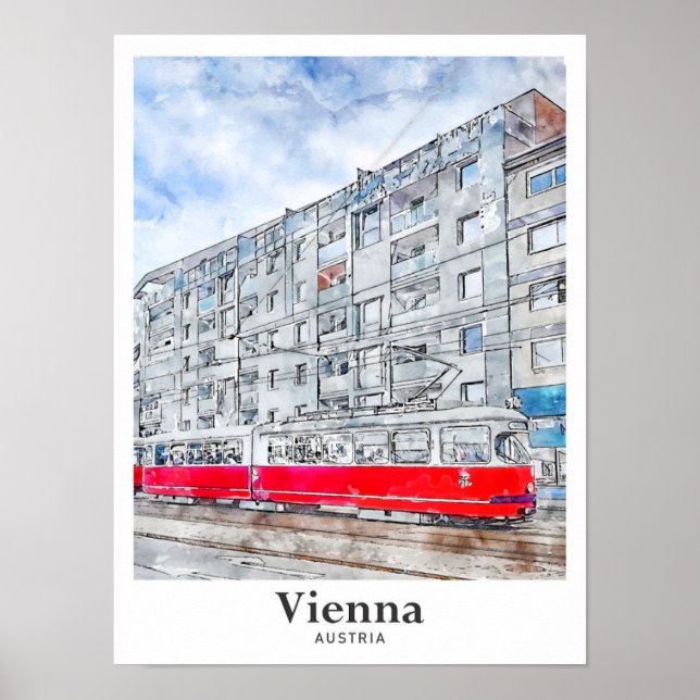 Poster Viena Áustria Viagem Watercolor - Desenhado (Frente)
