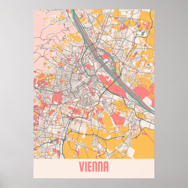 Poster Viena - Mapa da Cidade do Chalk na Áustria (Frente)