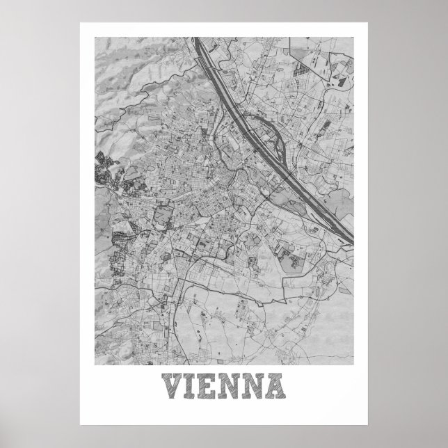 Poster Viena - Mapa da Cidade do Lápis da Áustria (Frente)