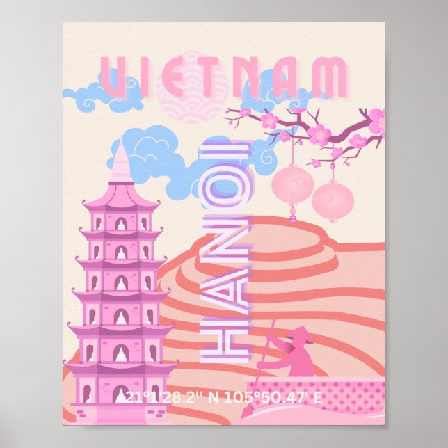 Poster Vietnã, Viagem Art, rosa (Frente)