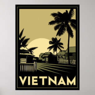 Póster vietnam sudeste asiático art deco retro viagem