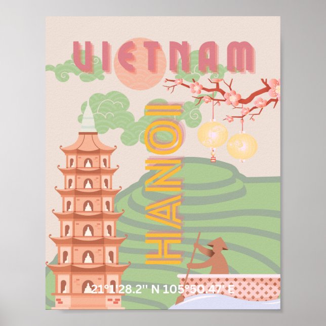 Poster Vietnam Viagem Art, Vintage (Frente)