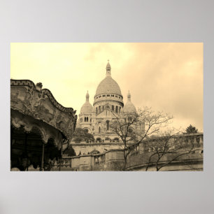 Poster Vieux cenusel Sacré-Coeur de Montmartre Paris