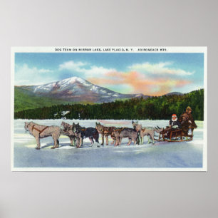 Poster View of a Dogsled Team on Mirror Lake