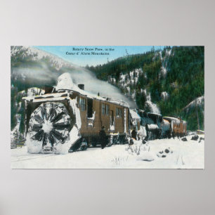 Póster View of a Rotary Snow Plow in the Mountains