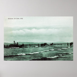 Póster View of Fishermen Seine Fishing, Horse Carts