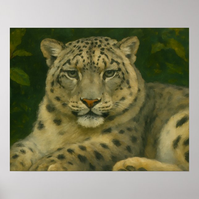 Poster Vigia Silenciosa - Leopardo da Neve na Luz da Flor (Frente)