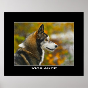 Póster VIGILANCE Cinza Wolf Art