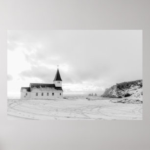 Poster Vík i Myrdal Church Black and White