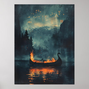 Poster Viking Burial Ship Norse Samhain Halloween