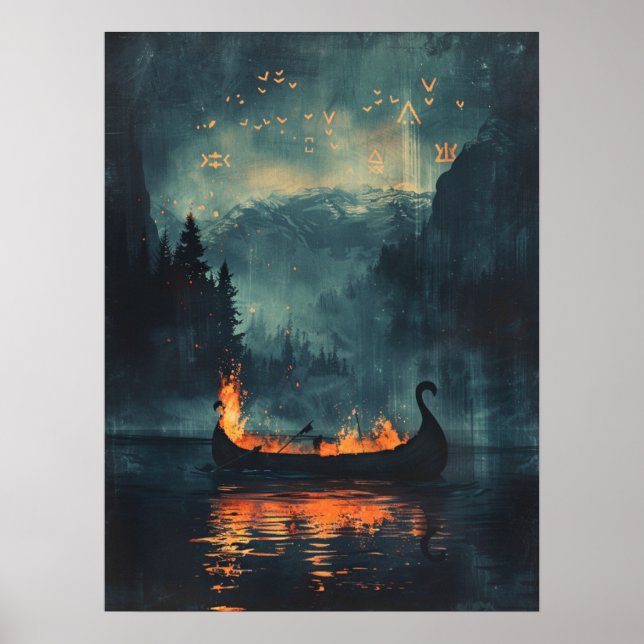 Poster Viking Burial Ship Norse Samhain Halloween (Frente)