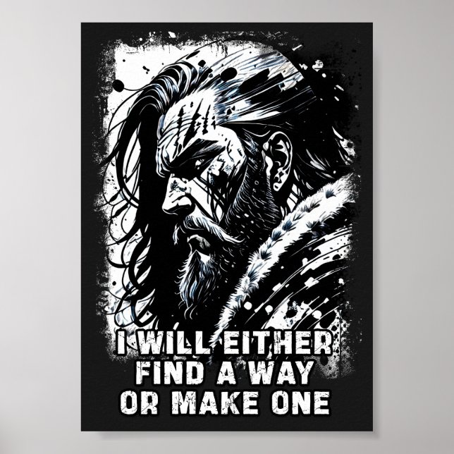 Poster Viking guerreiro Norse Mythology palavras poderosa (Frente)