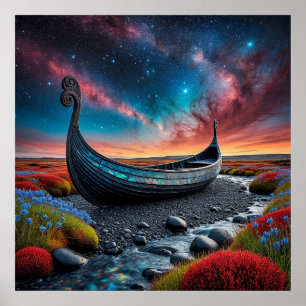 Poster Viking Longship em uma paisagem vibrante