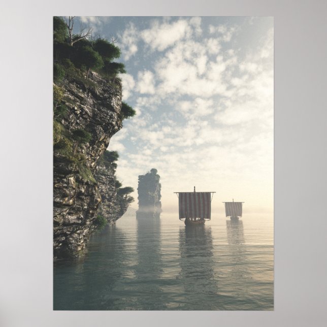 Poster Viking Longships em Águas Desconhecidas (Frente)