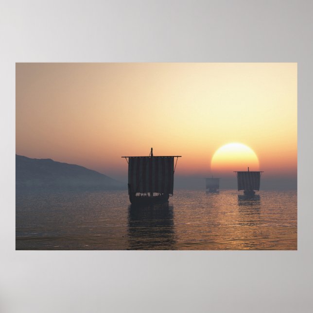 Poster Viking Longships no Sunset (Frente)