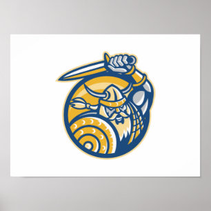 Póster Viking Norse Warrior Com Espada E Blindagem