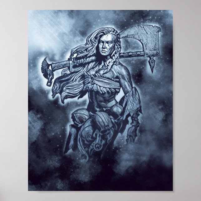 Poster VIKING Shieldmaiden Fierce Female Warrior Art (Frente)
