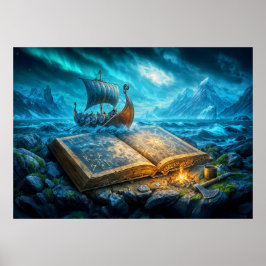 Poster Viking ship vela do livro antigo