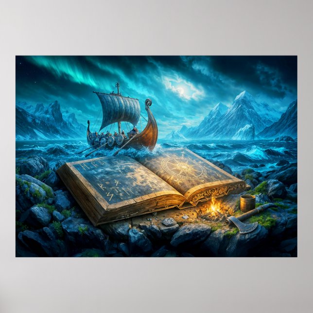 Poster Viking ship vela do livro antigo (Frente)