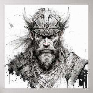 Poster Viking Warrior Portrait Painting Historicamente Du
